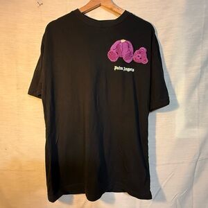 Palm Angels Black Tee with Pink Label